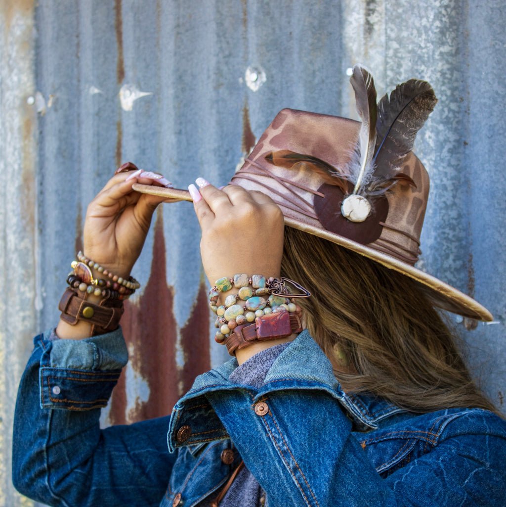 Genuine Aqua Terra Beaded Bracelet w/ Copper Arrow 810v