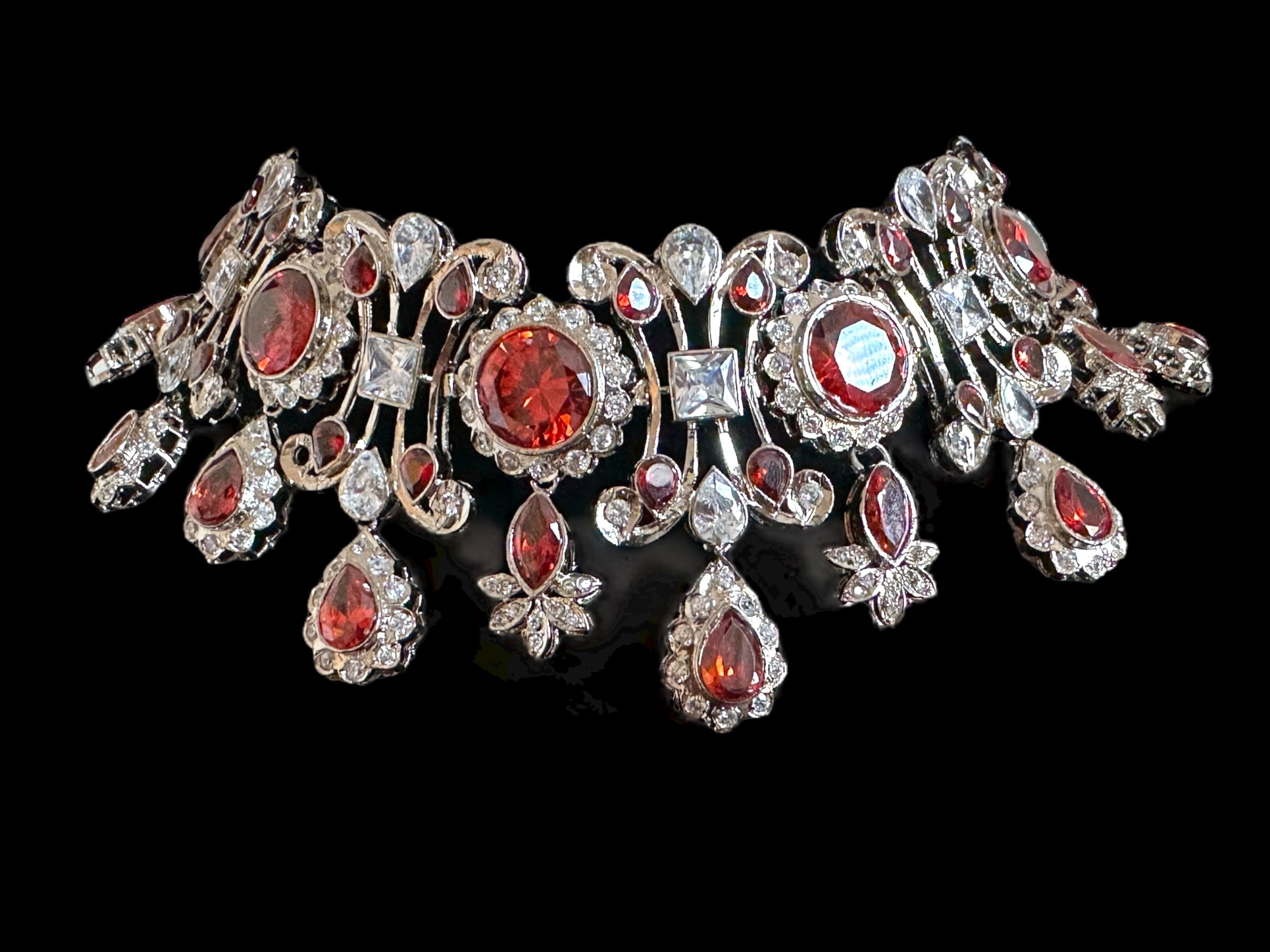 BR485 High quality cz  necklace set with tika - coral / orange , silver plated ( READY TO SHIP )