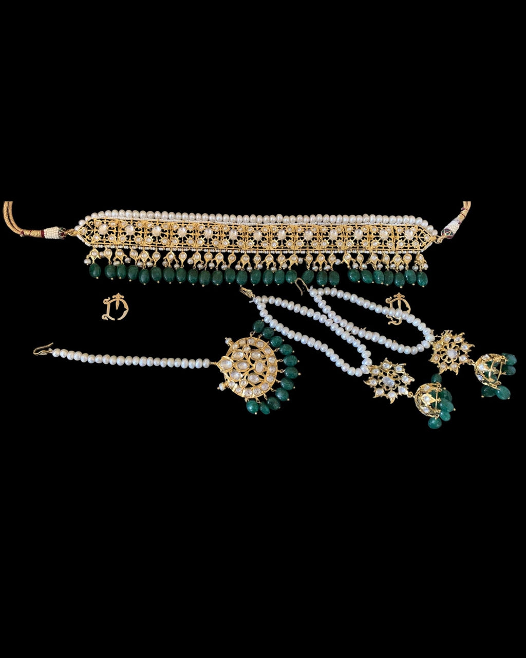 Jadavi lacha in fresh water  pearls emeralds beads ( SHIPS IN 2 WEEKS )