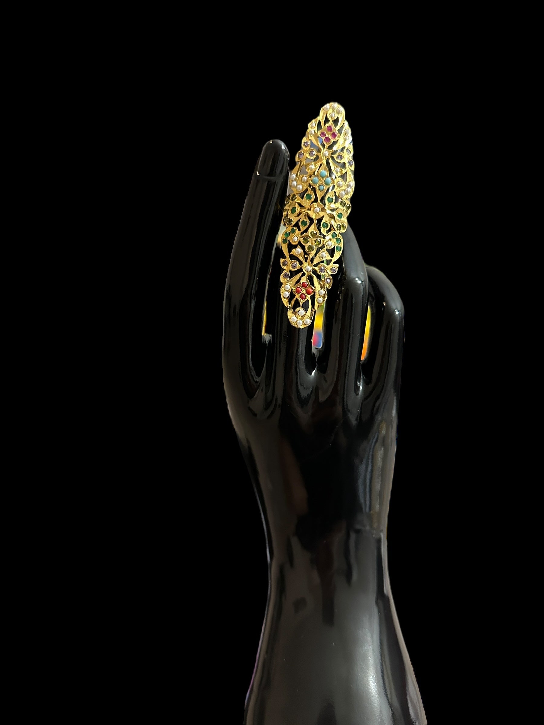 DJR50 Oversized Jadau pearl ring(navratan  ) ( SHIPS IN 4 WEEKS )