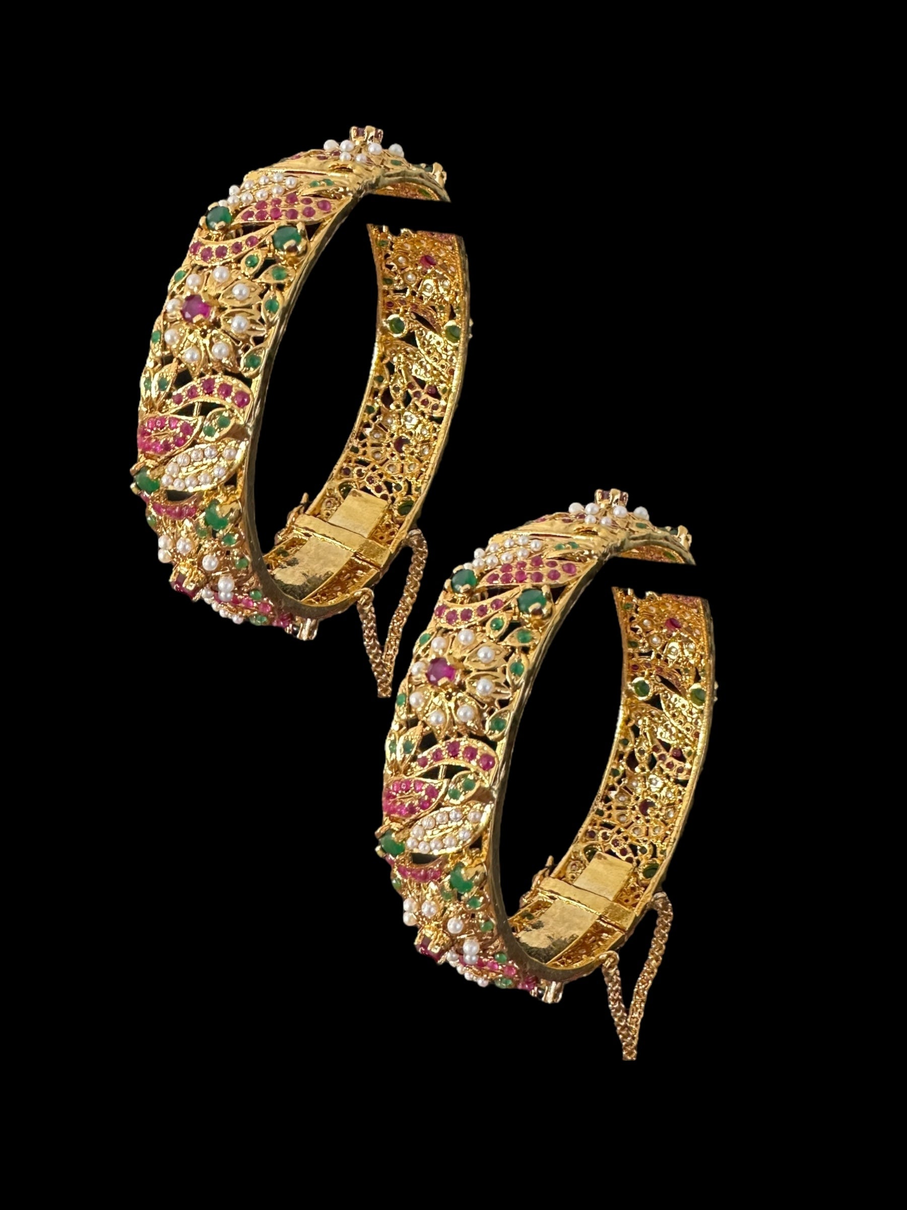 B810 Jadau bangles in ruby emerald pearl ( READY TO SHIP )
