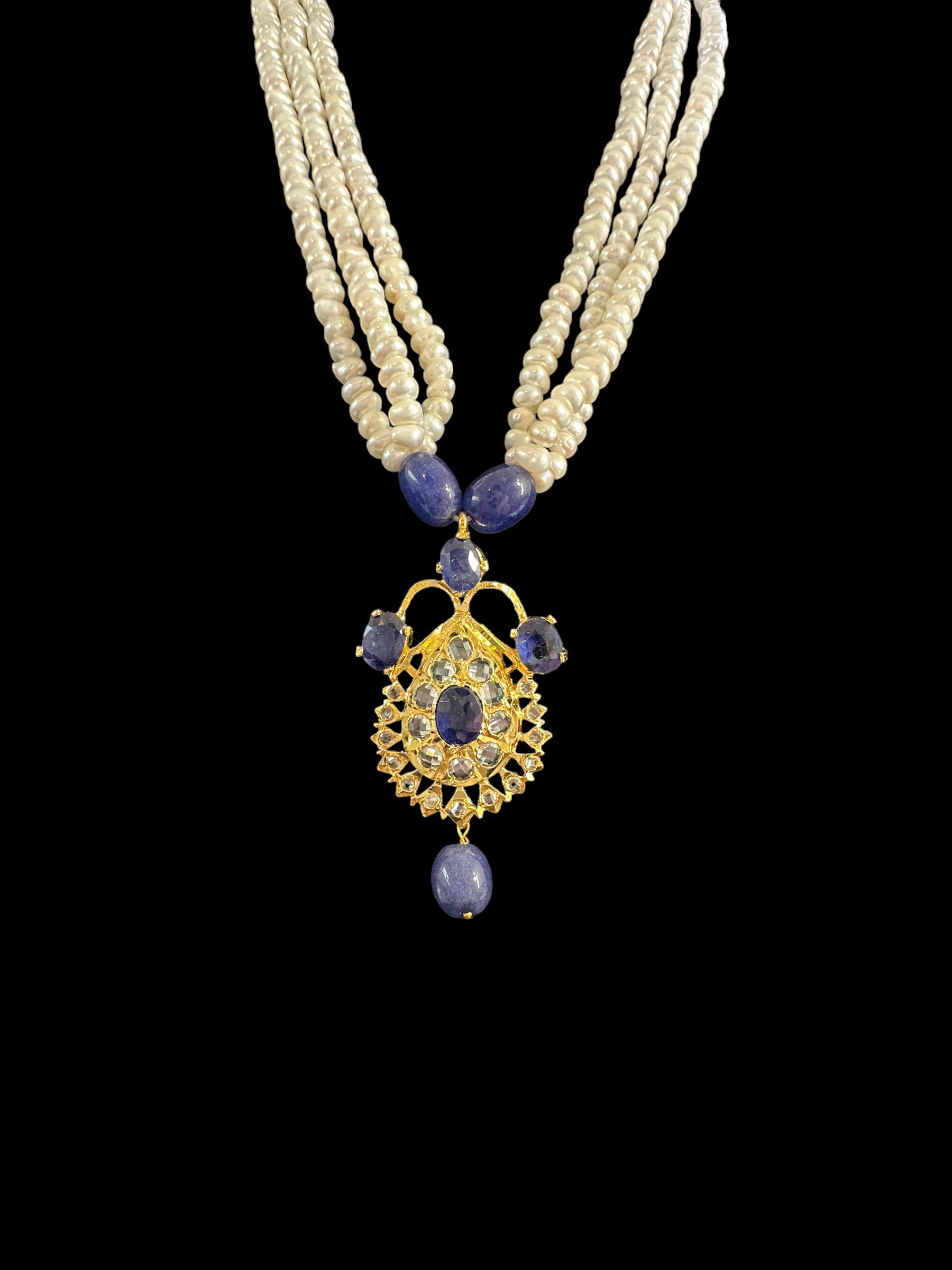 PS528 Jugni in fresh water pearls and sapphires ( SHIPS IN 2 WEEKS )