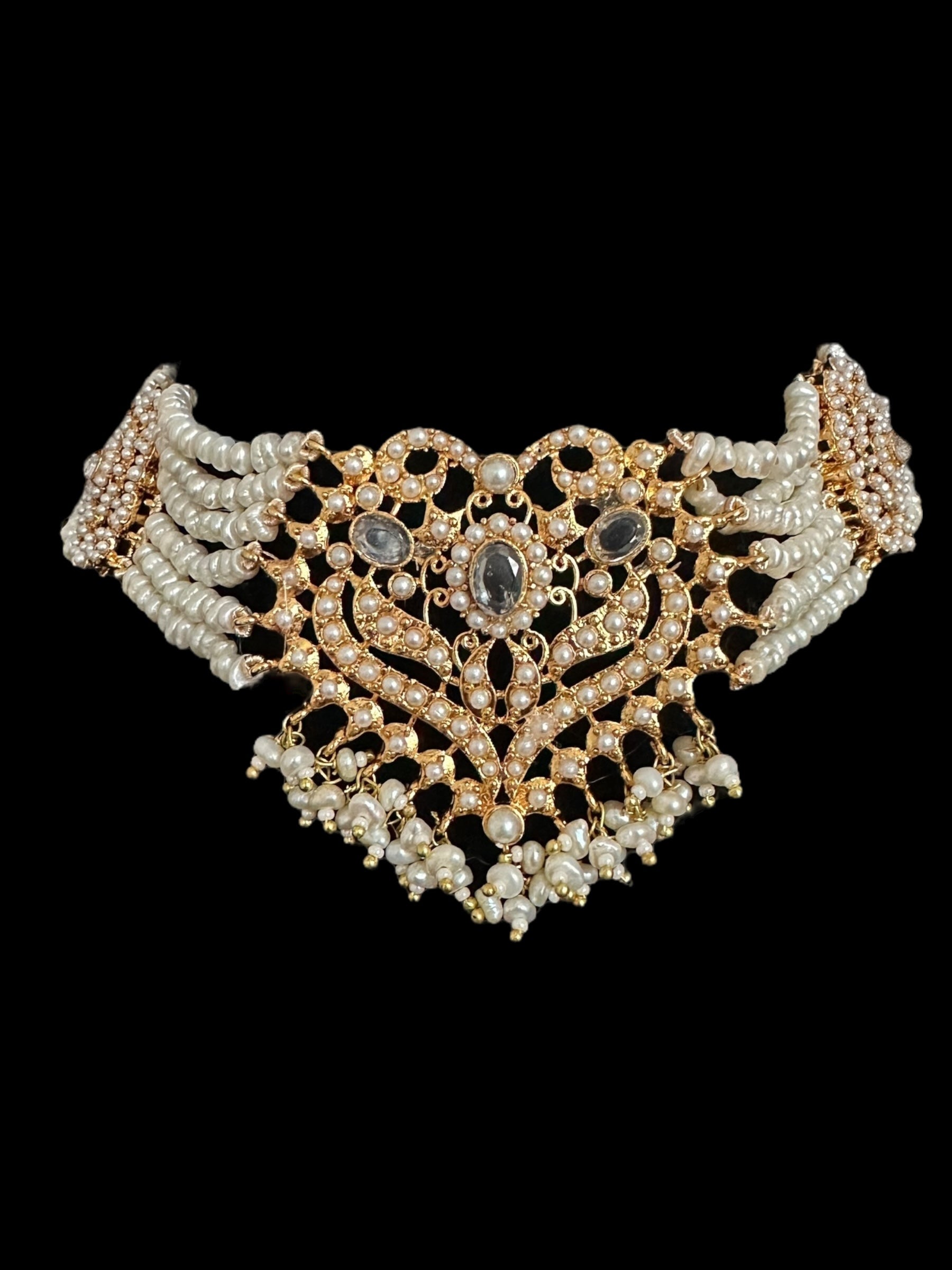 RAABYA fresh water pearl bridal choker set with earrings tika ( SHIPS IN 3 WEEKS )