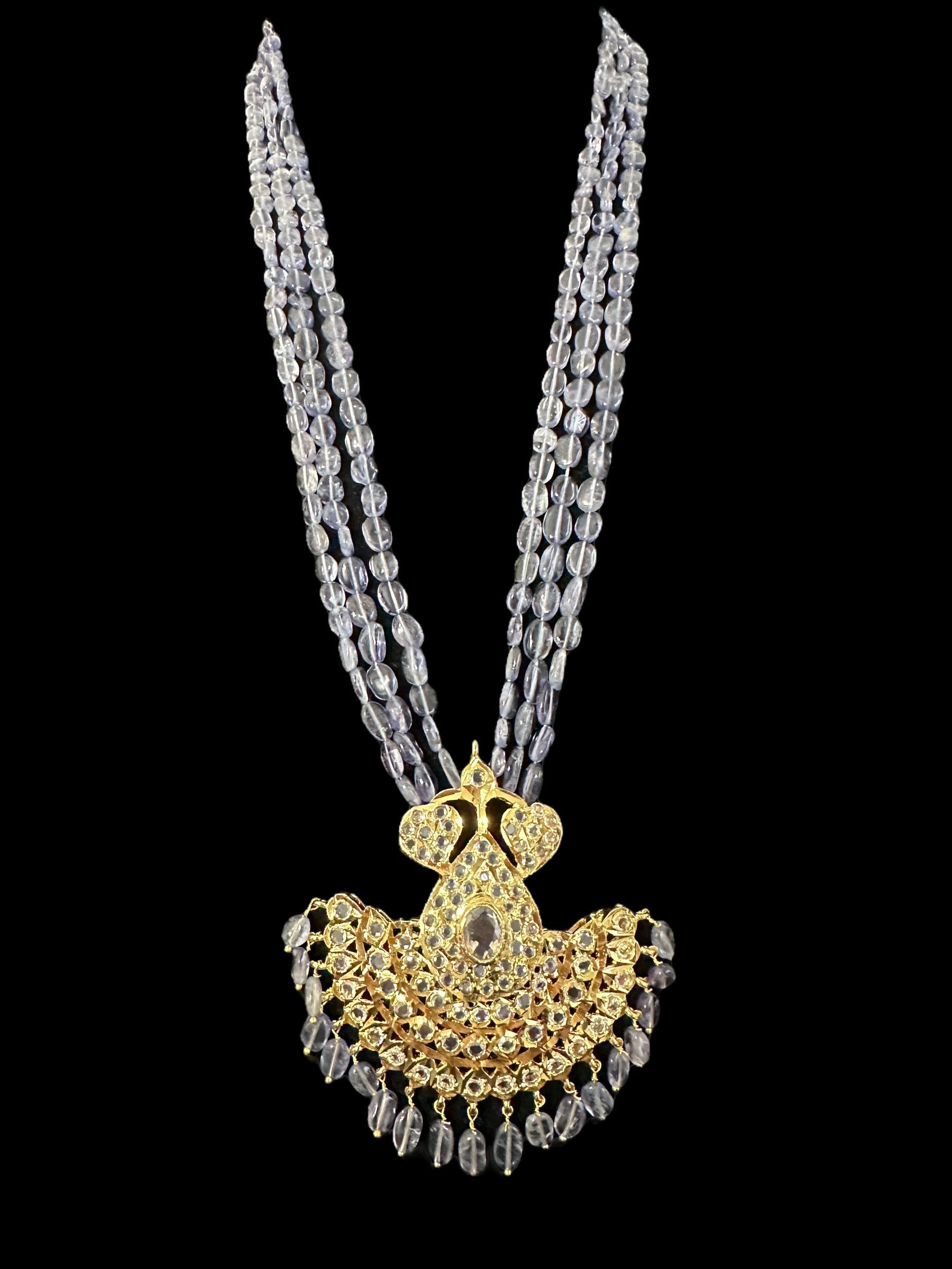 DLN124 Khushi long necklace with earrings in real tanzanite beads ( READY TO SHIP )