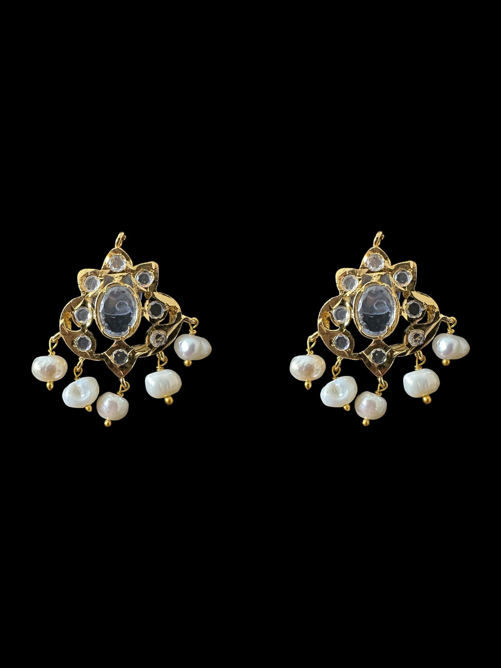 ET25 Hyderabadi real stones with fresh water pearl tops ( READY TO SHIP )