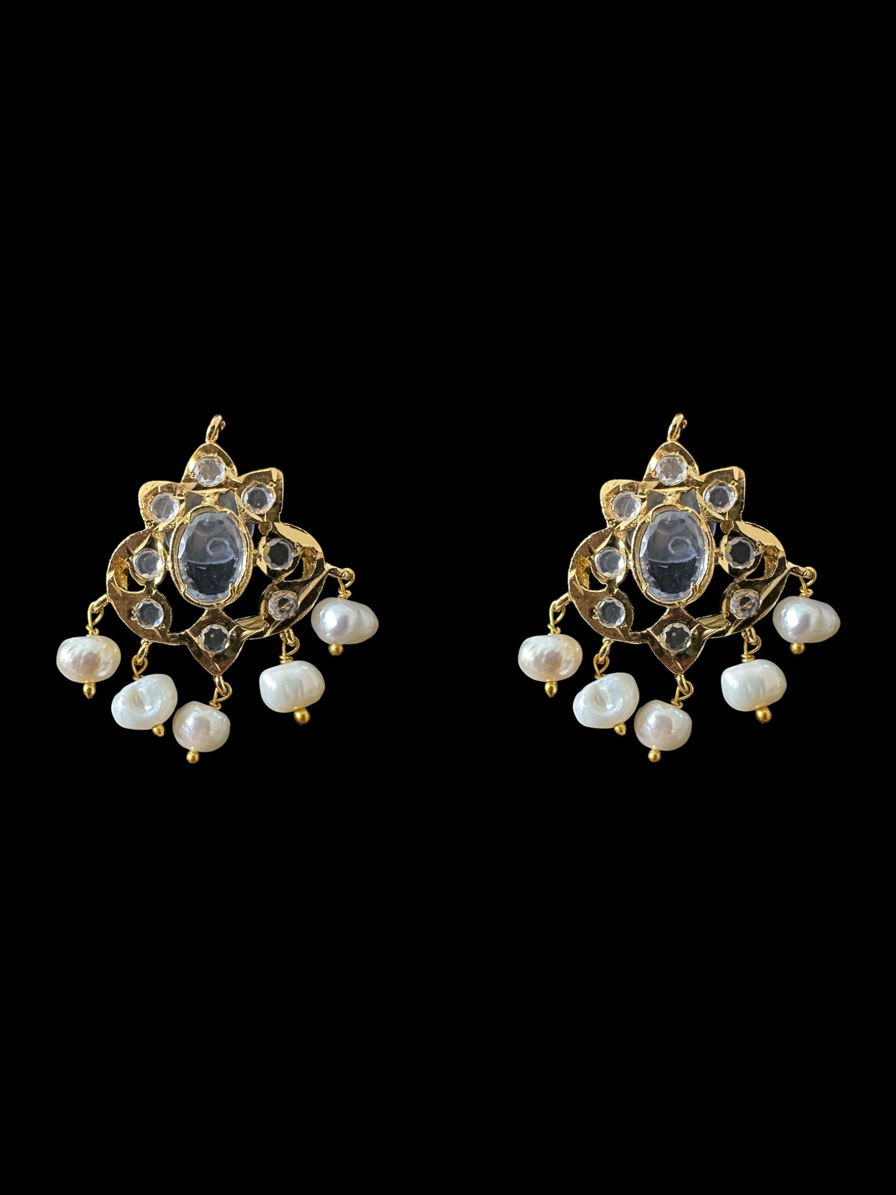 ET25 Hyderabadi real stones with fresh water pearl tops ( READY TO SHIP )