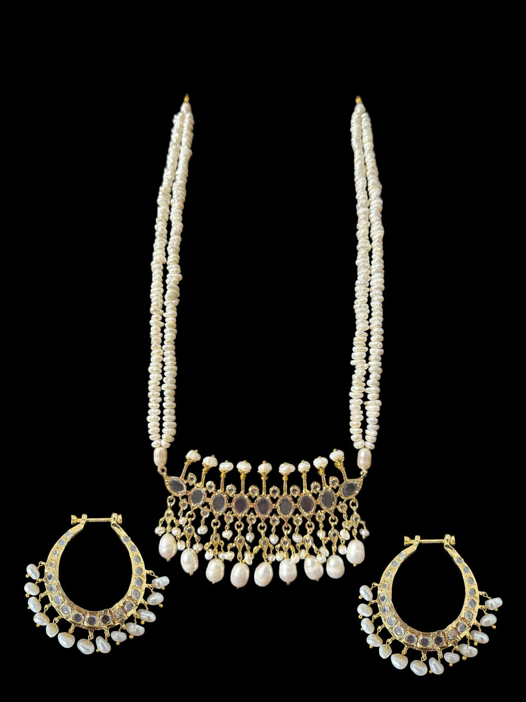 PS553 Hyderabadi / Nizami tirmani in fresh water pearls with chandbali( SHIPS IN 1 WEEK )