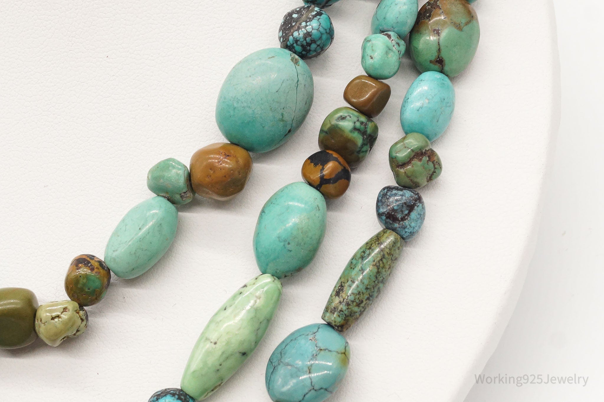 Vintage Designer BJ Mixed Type Turquoise Bead Sterling Silver Necklace 20"