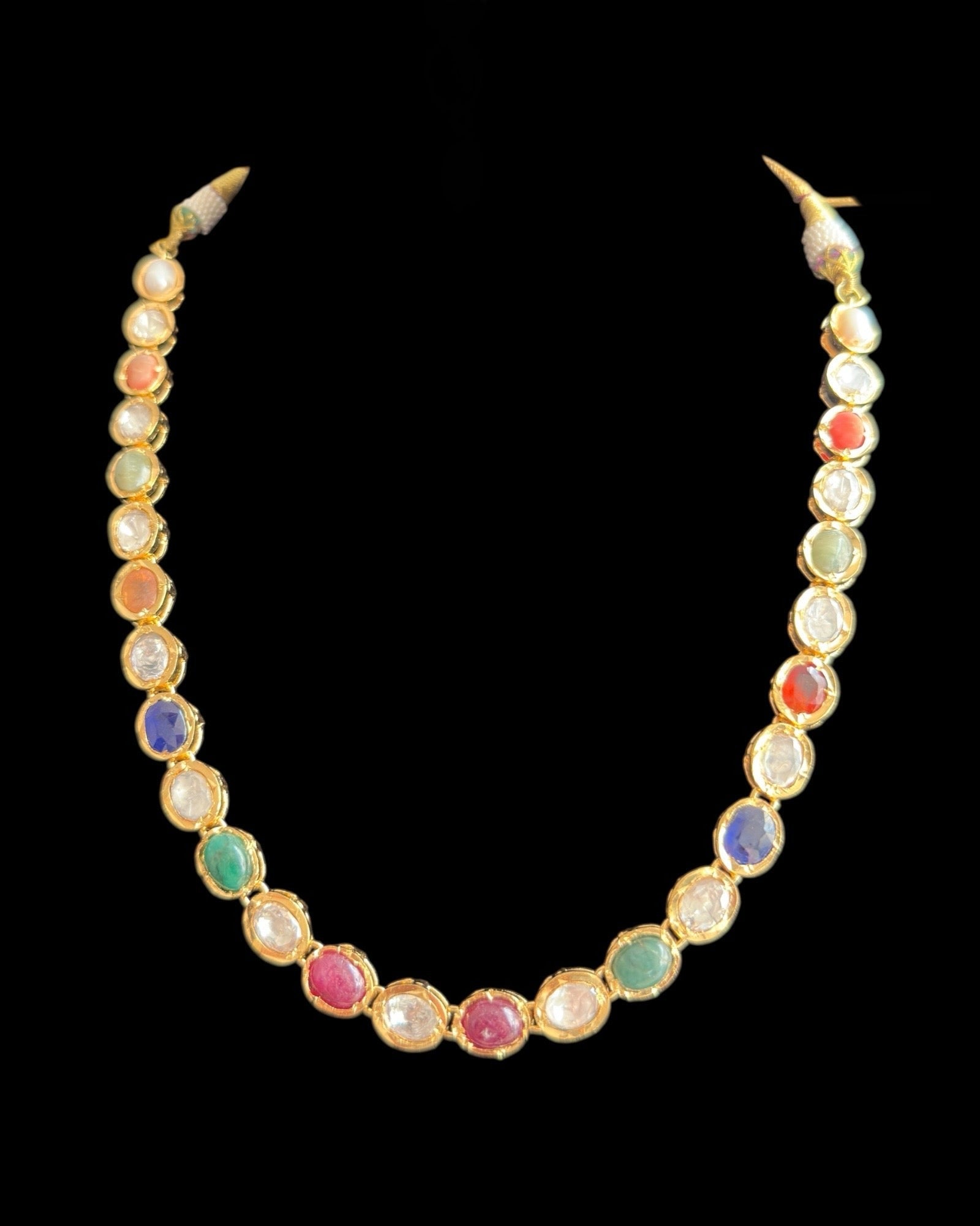 DNS205 Bhanu navratan necklace with earrings in real gemstones ( READY TO SHIP )