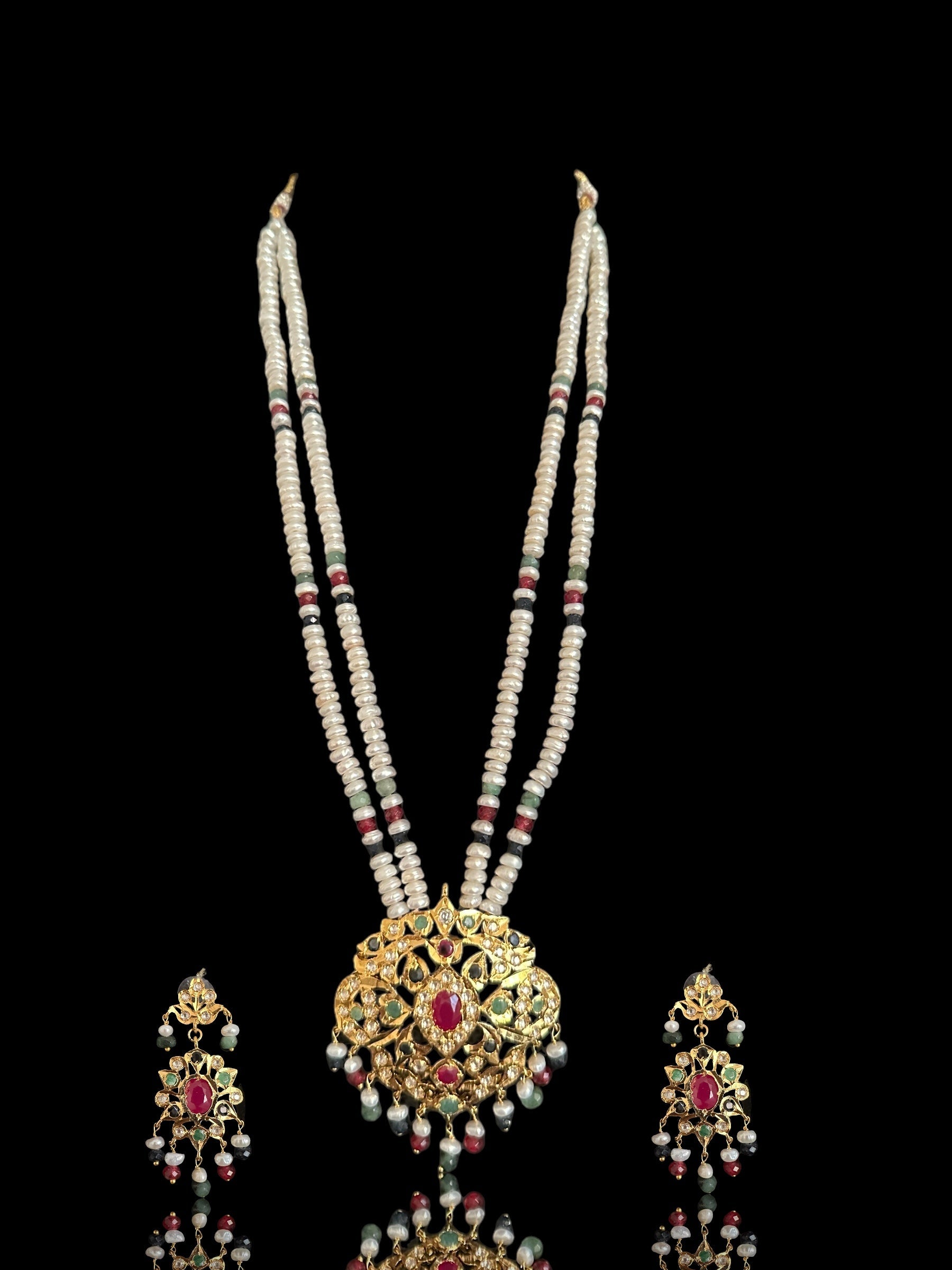 DLN121 Moissanite with Ruby emerald sapphire long set with earrings ( READY TO SHIP )