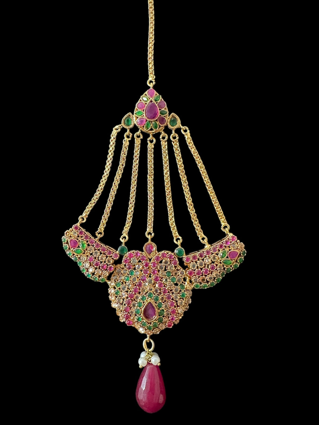 BR463  Deepa multicolor bridal cz necklace set with jhoomar tika ( READY TO SHIP )