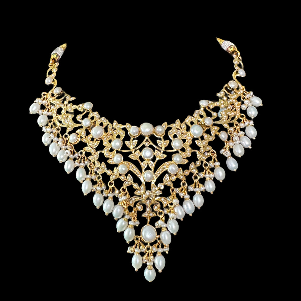 Fresh water pearl necklace with earrings in gold plated silver ( SHIPS IN 5 WEEKS )