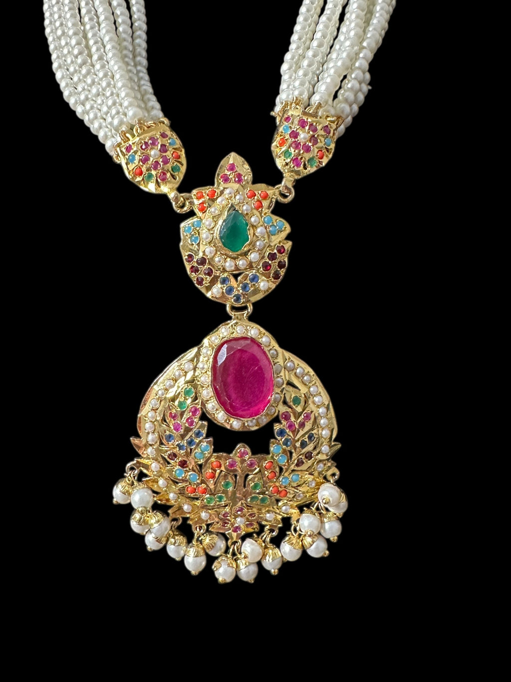 DNS200  Navratan Jadau necklace set  with dangler earrings ( READY TO SHIP )
