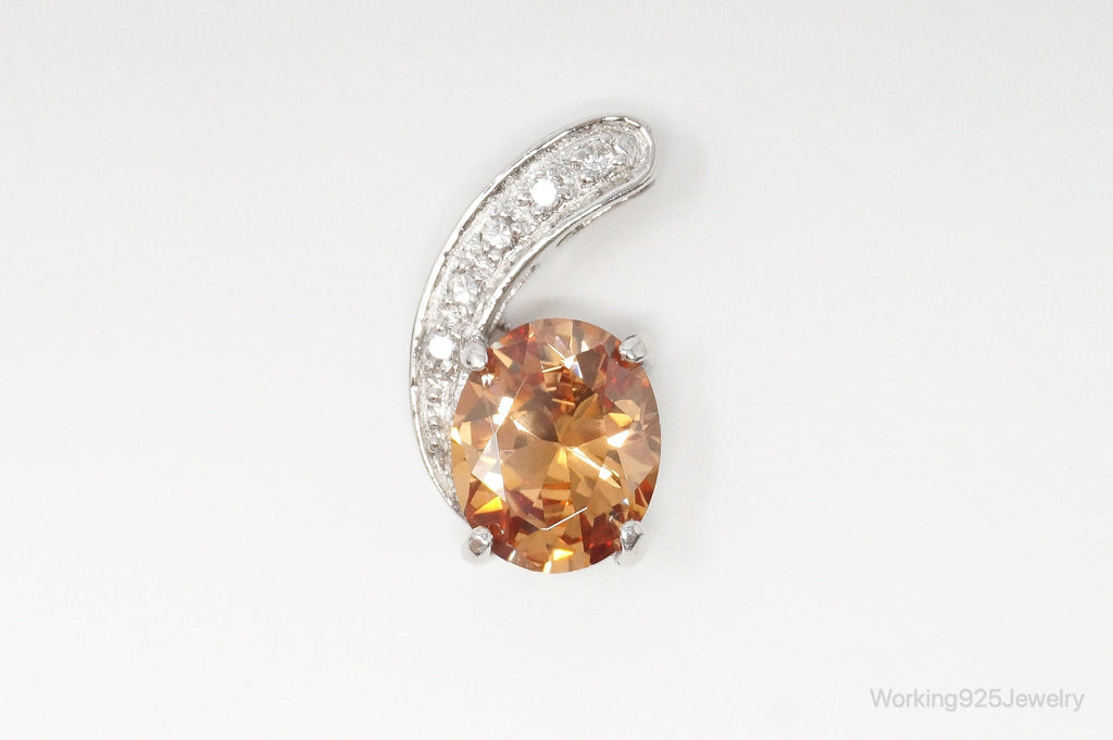 Vintage Art Deco Citrine Cubic Zirconia Sterling Silver Pendant