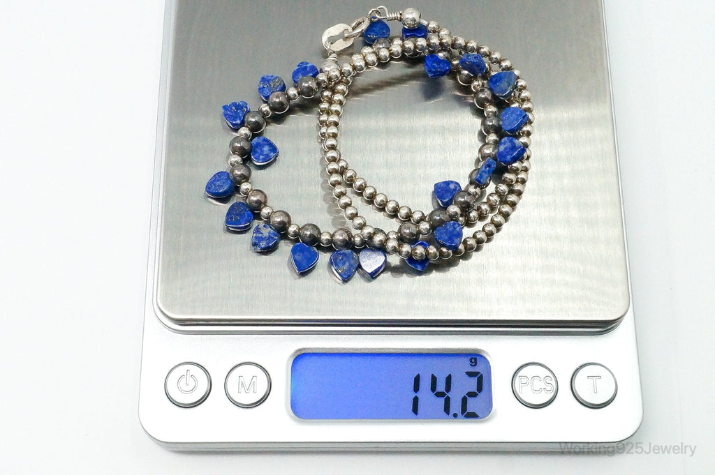 Vintage Native American QT Lapis Lazuli Bead Sterling Silver Necklace