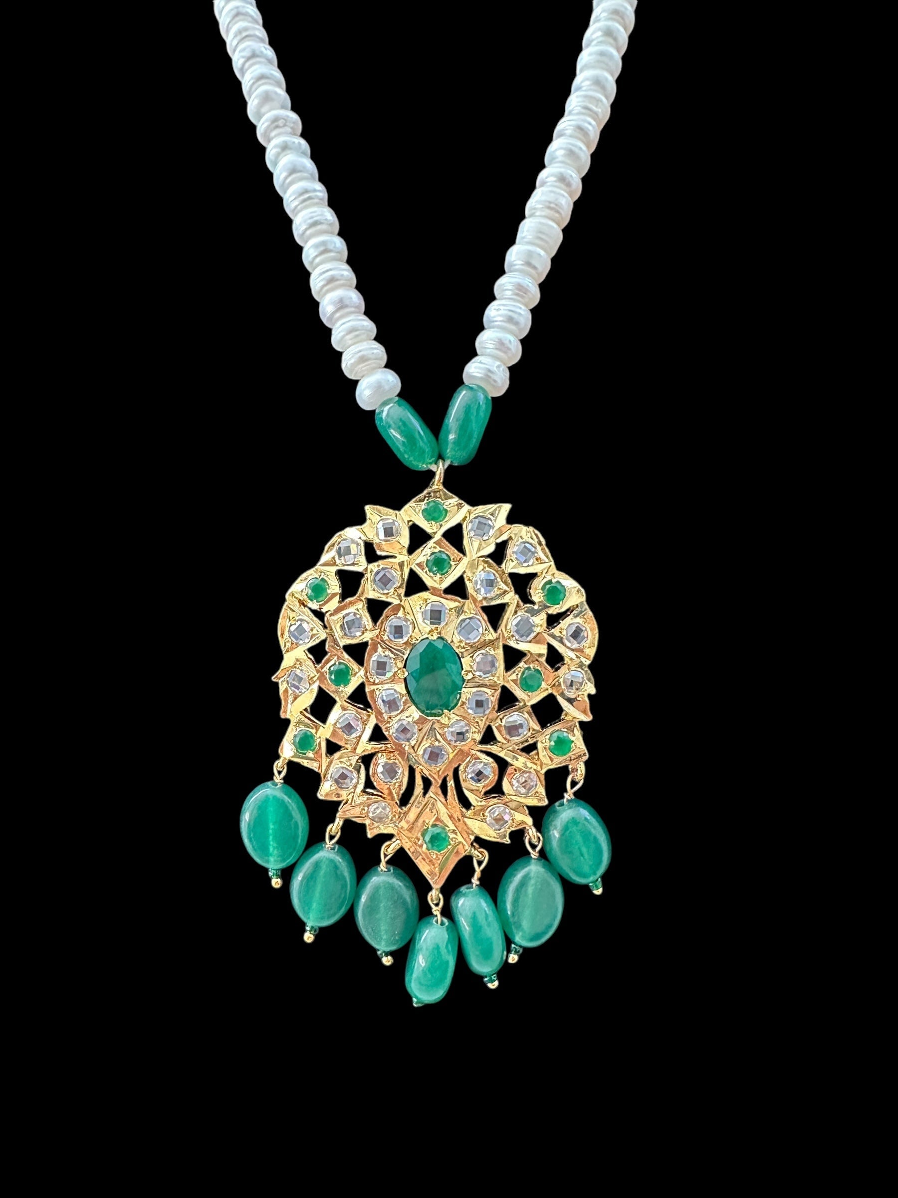 PS490 Neelam freshwater pearl   pendant set  - Green ( READY TO SHIP )
