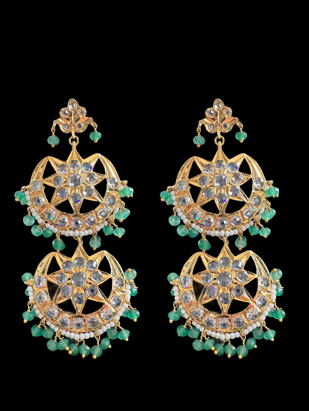 DLN45 Darika Multi brooch necklace set in light green beads  ( READY TO SHIP )