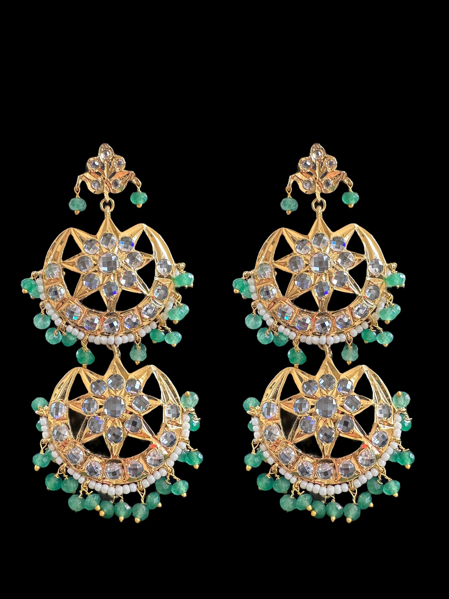 DLN45 Darika Multi brooch necklace set in light green beads  ( READY TO SHIP )