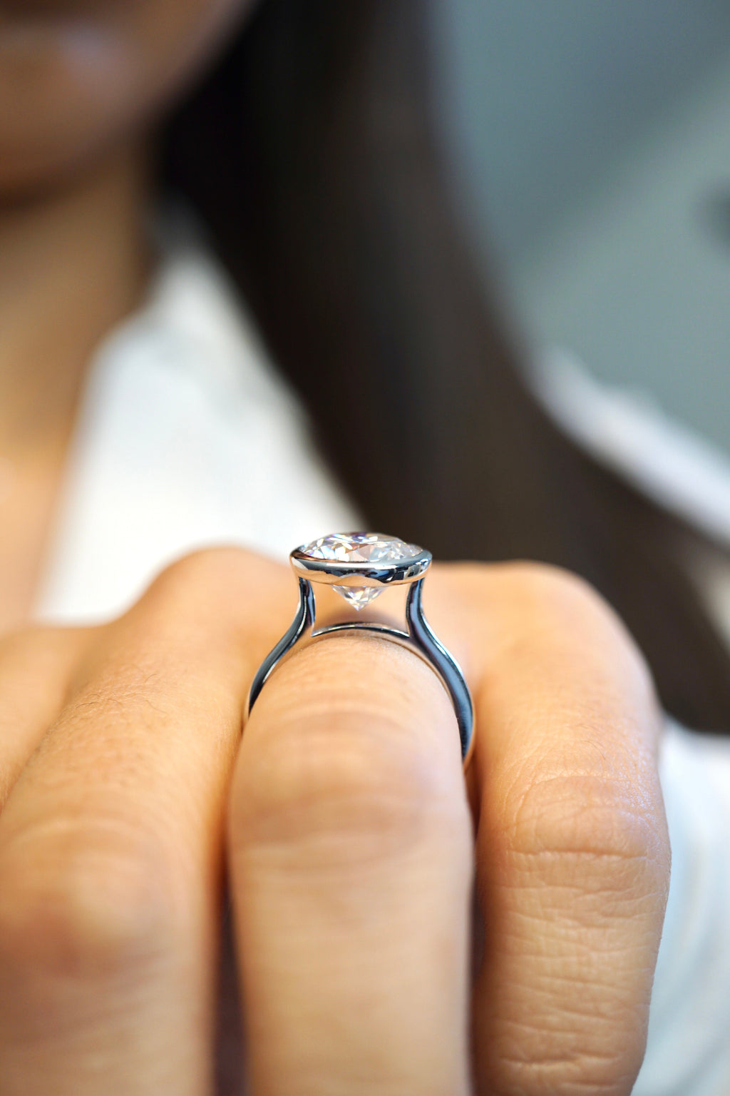 4.5ctw Round Cut Moissanite Bezel Set Solitaire Engagement Ring