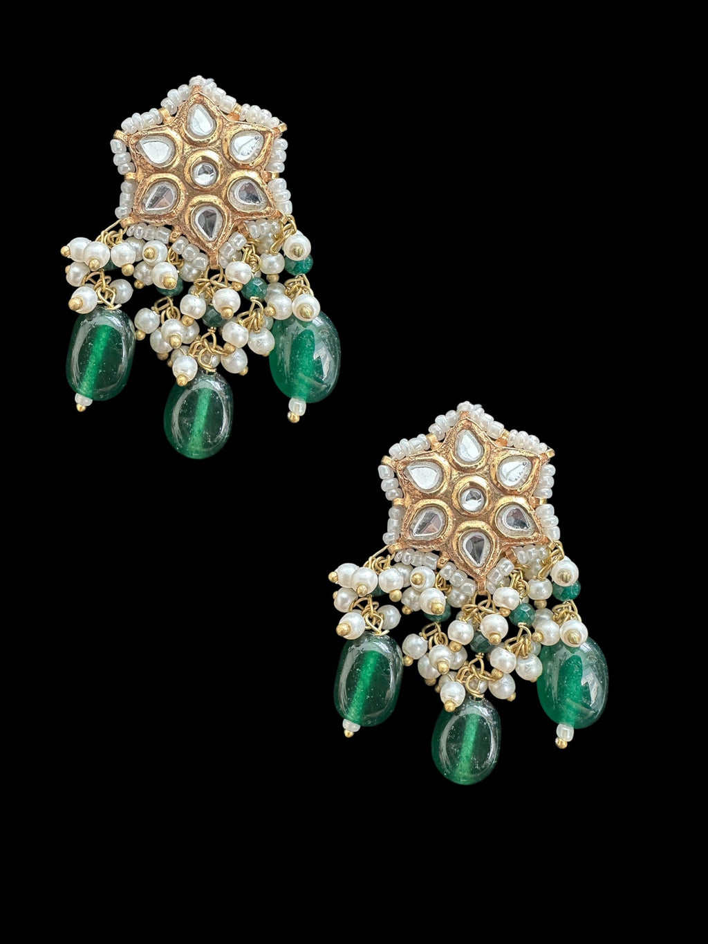 ET568 kundan tops / studs  - green beads ( READY TO SHIP )