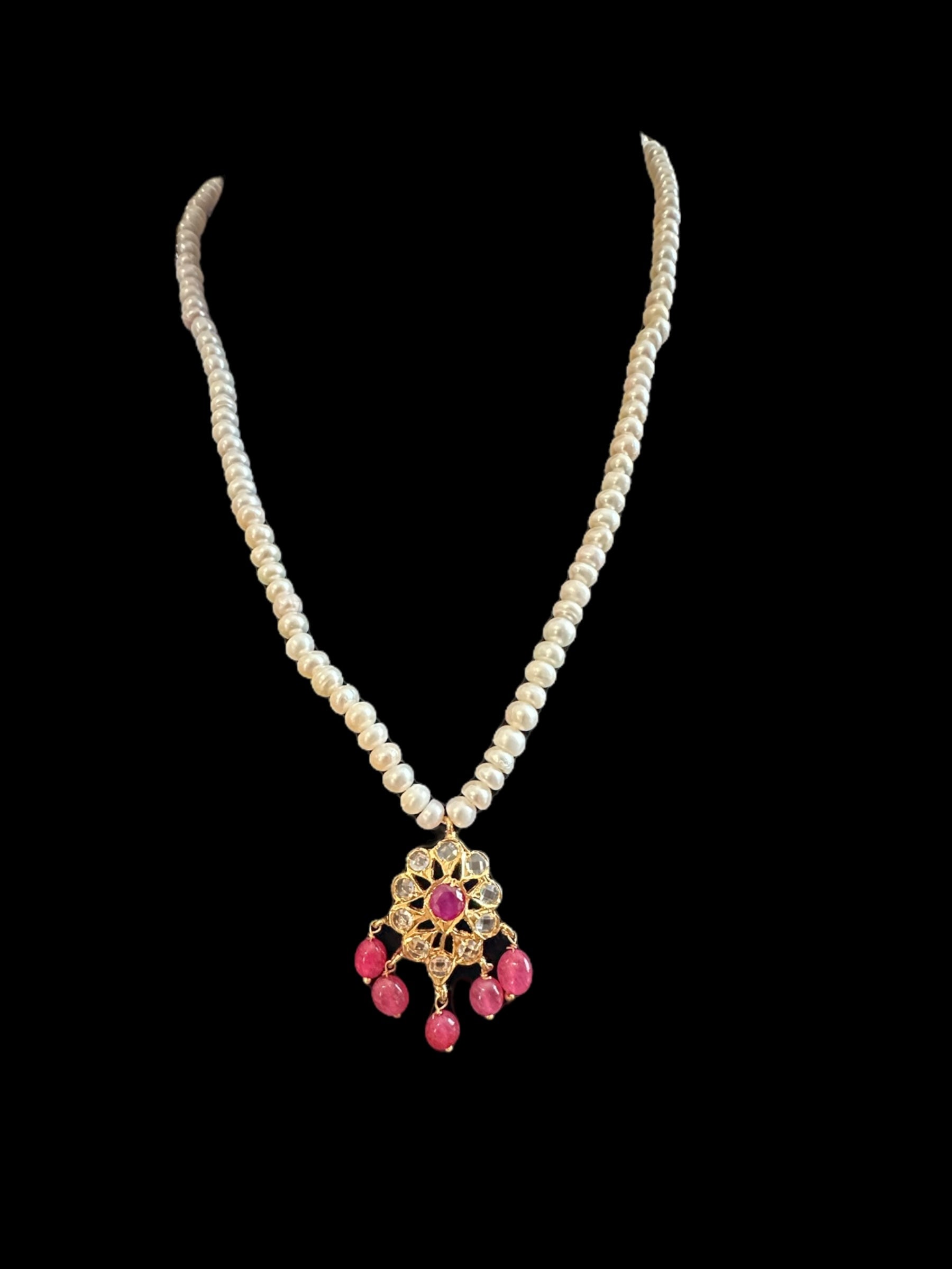 Ps336 real pearl pendant set with ruby beads ( READY TO SHIP )