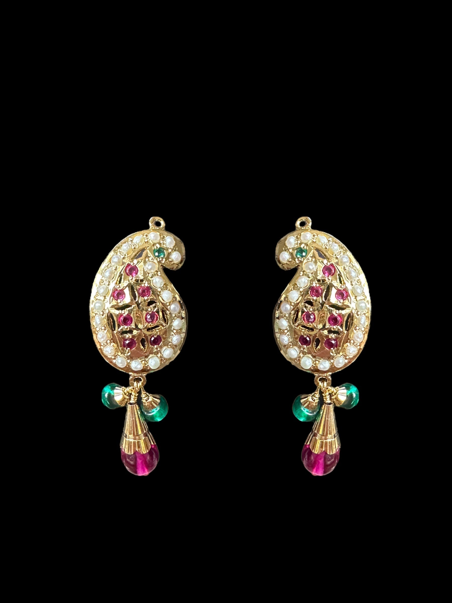 Gold‑Plated Jadau Silver Pendant Set in Ruby & Emeralds 
 ( SHIPS IN 4 WEEKS )