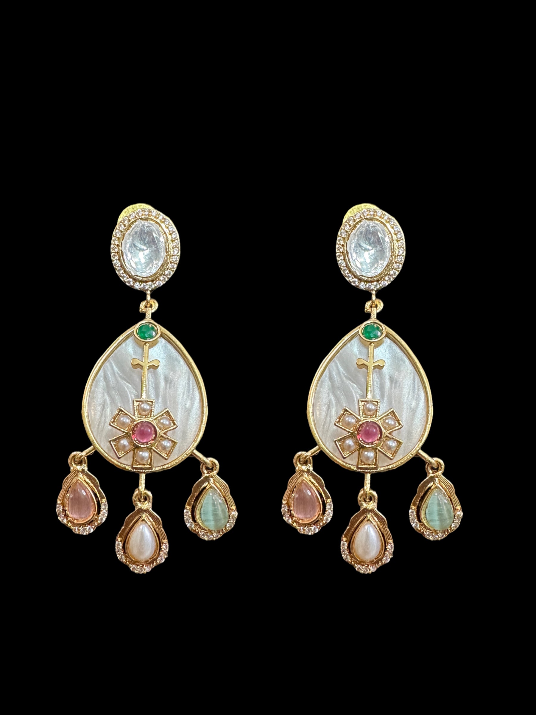 DNS134 kundan necklace set - Navratan ( READY TO SHIP )