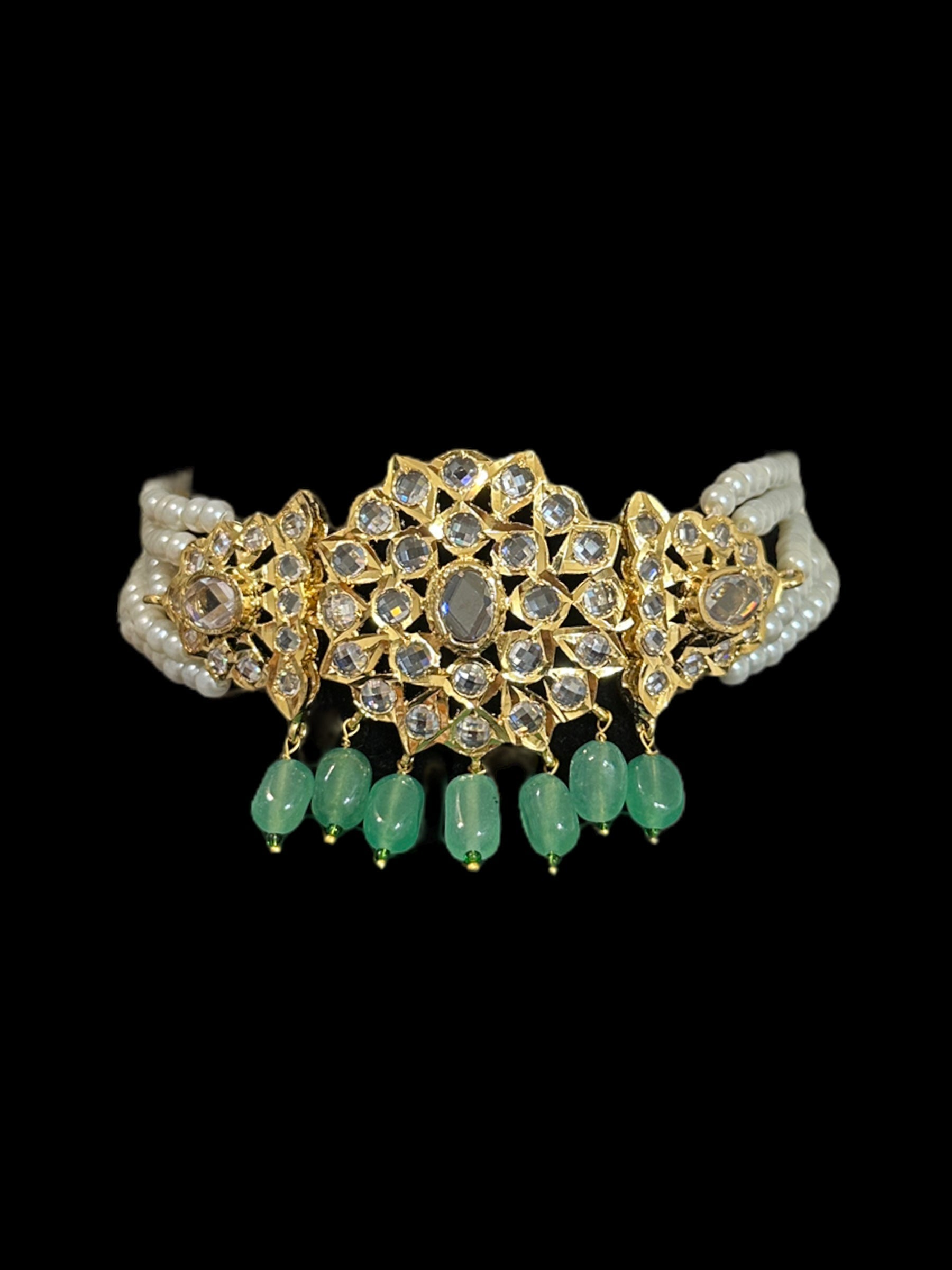 C300 Lekha choker set ( green beads ) ( SHIPS IN 4 WEEKS  )