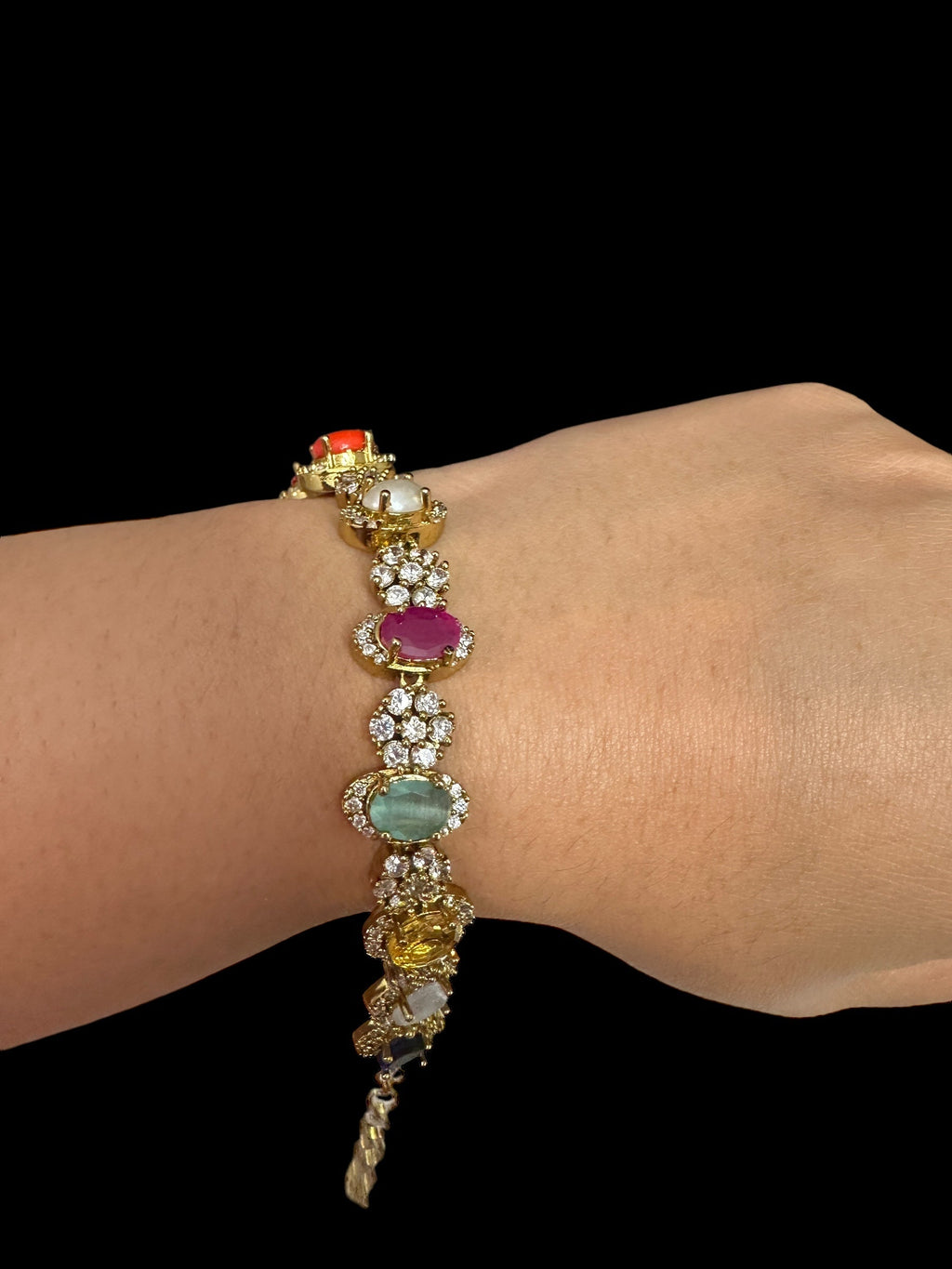 Multicolor gold plated bracelet - Navratan ( READY TO SHIP )