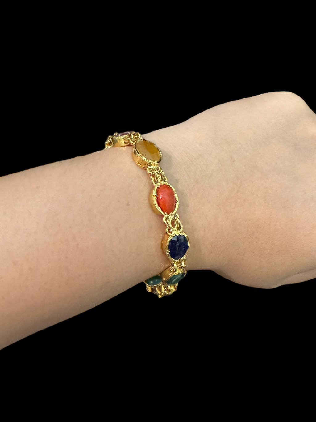 B200 gold plated Navratan gemstone bracelet ( SHIPS IN 2 WEEKS )