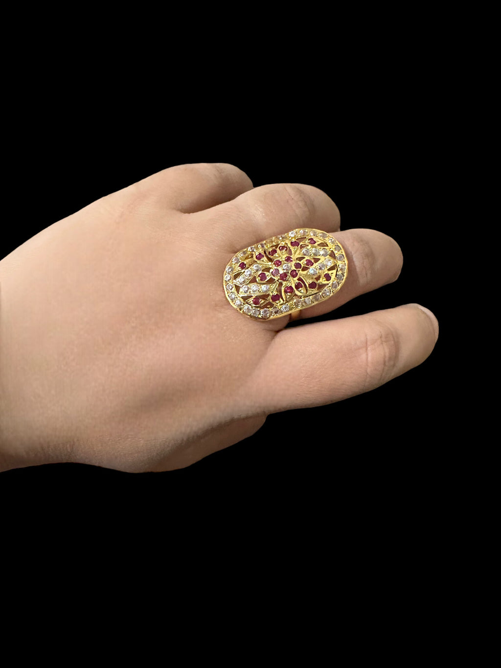 Ruby zircon gold plated silver ring ( SHIPS IN 4 WEEKS )