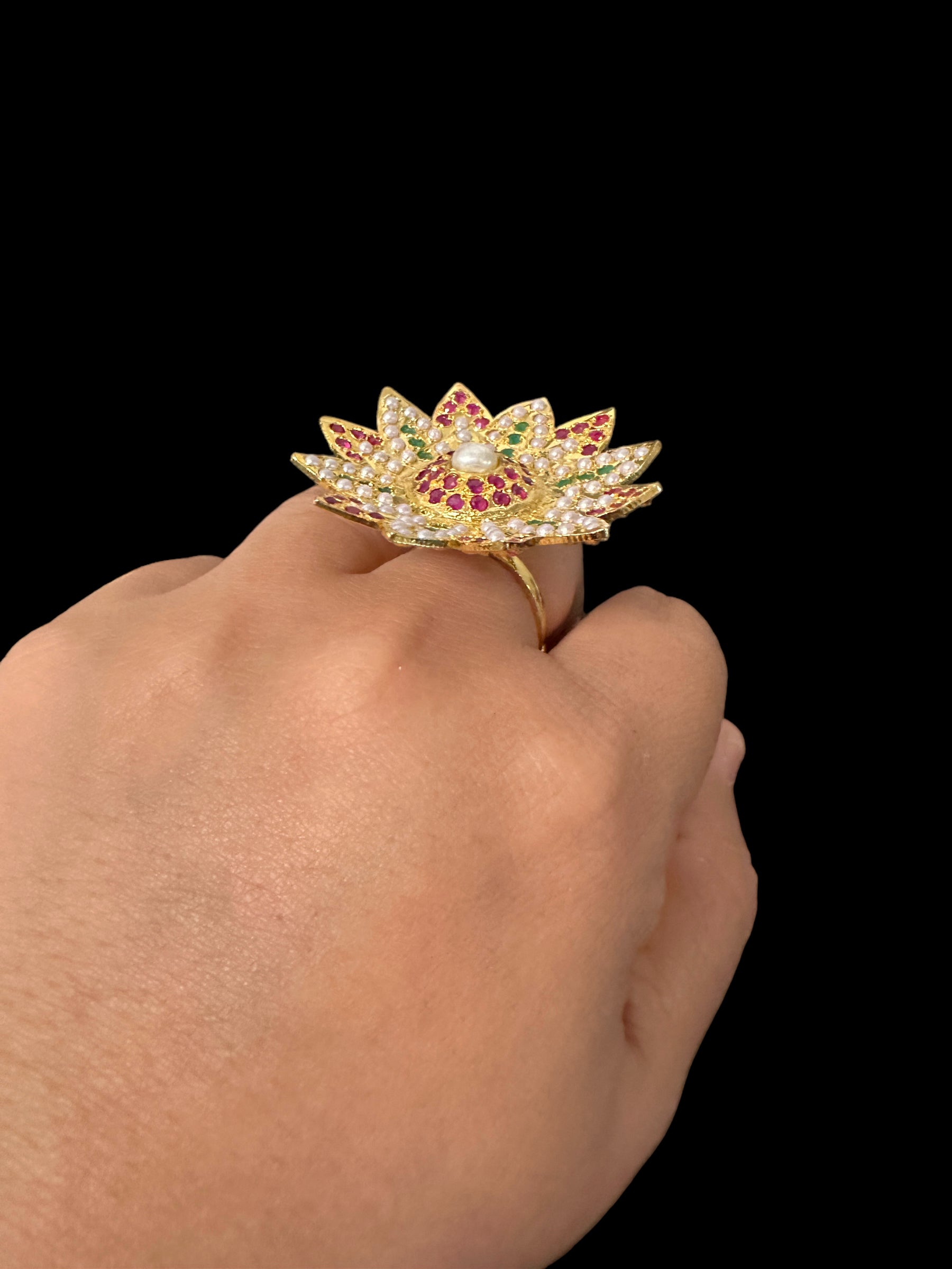 DJR112 Jadau ring -  ruby emerald pearl    ( READY TO SHIP )