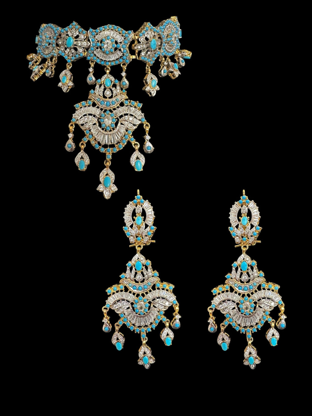 C545 Azeeza Feroza zircon choker with earrings ( SHIPS IN 4 WEEKS )