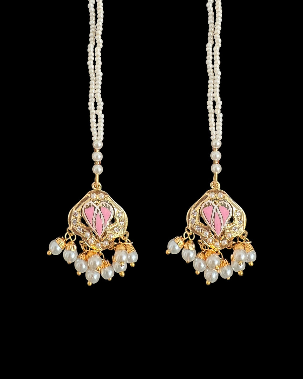 DNS192 punjabi Jadau necklace  set - pink &pearl    (READY TO SHIP)