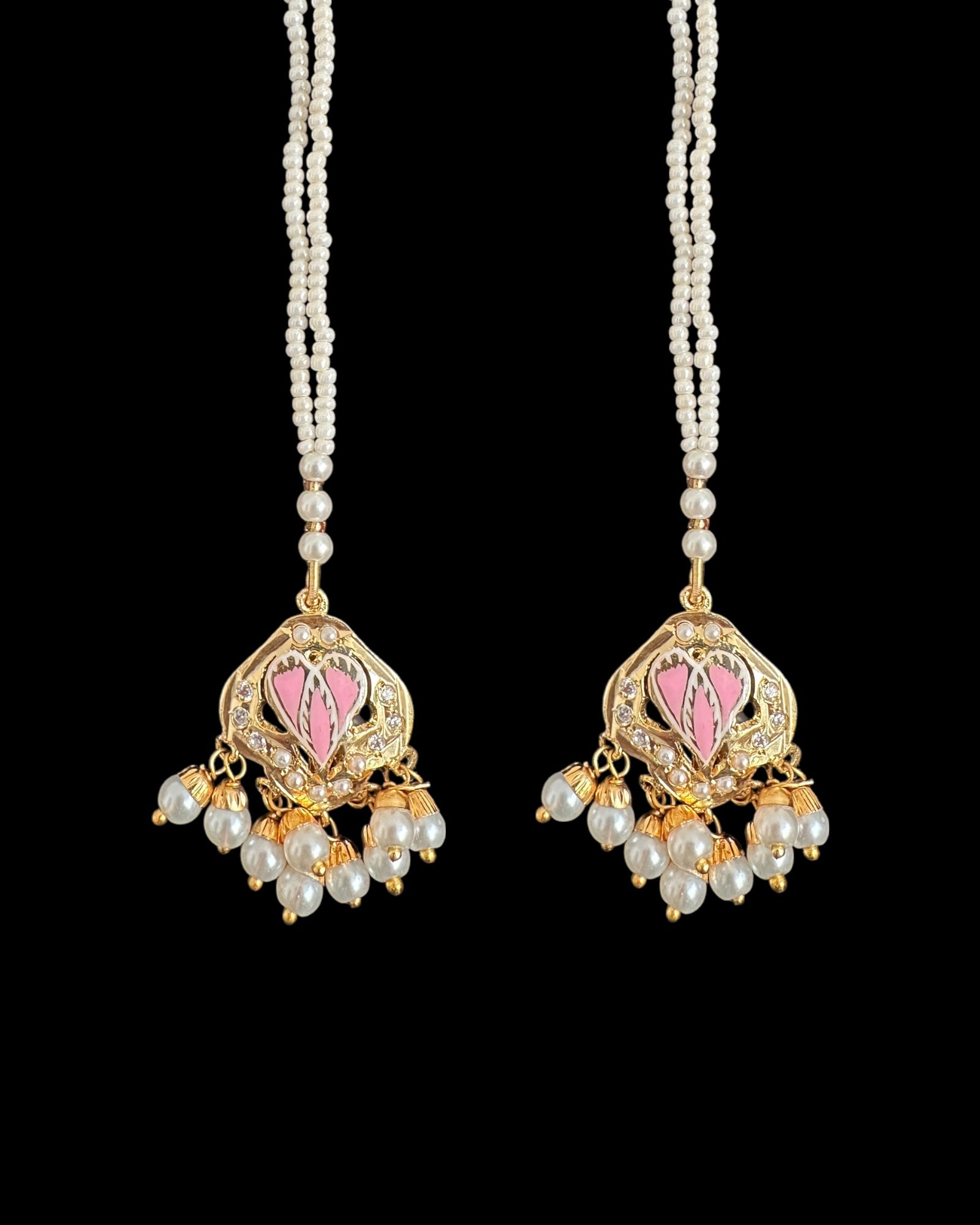 DNS192 punjabi Jadau necklace  set - pink &pearl    (READY TO SHIP)
