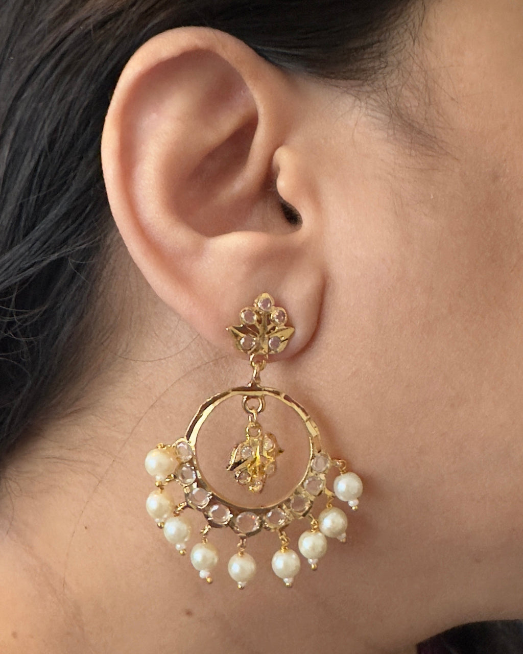 DER566 Nida medium sized Chandbali in pearls (READY TO SHIP)