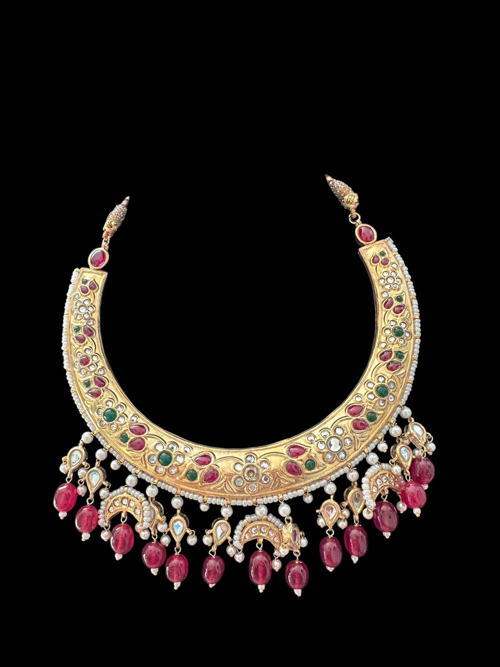 DNS156 kundan hasli necklace ,ruby emerald ( SHIPS IN 3 WEEKS )