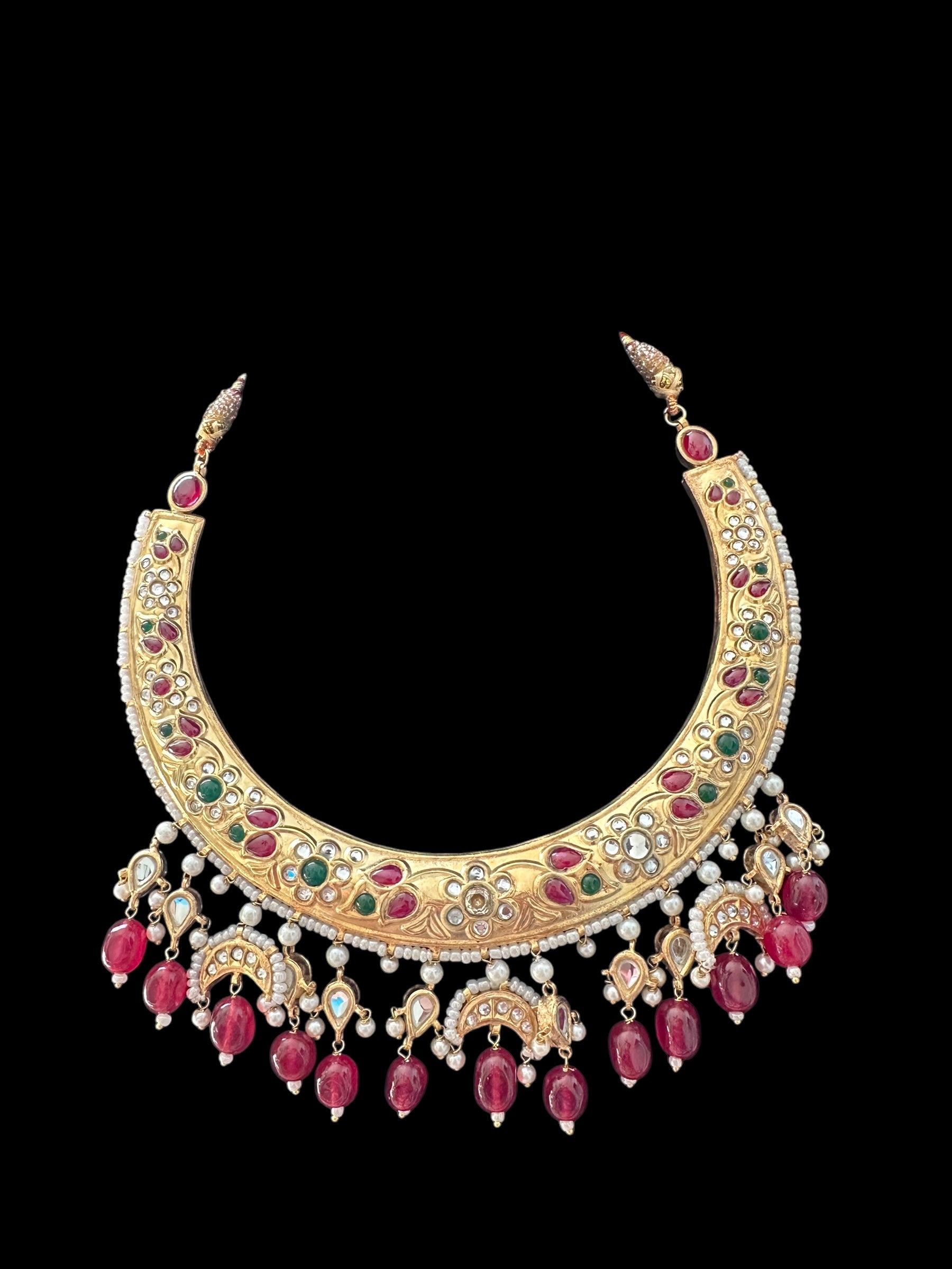 DNS156 kundan hasli necklace ,ruby emerald ( SHIPS IN 3 WEEKS )