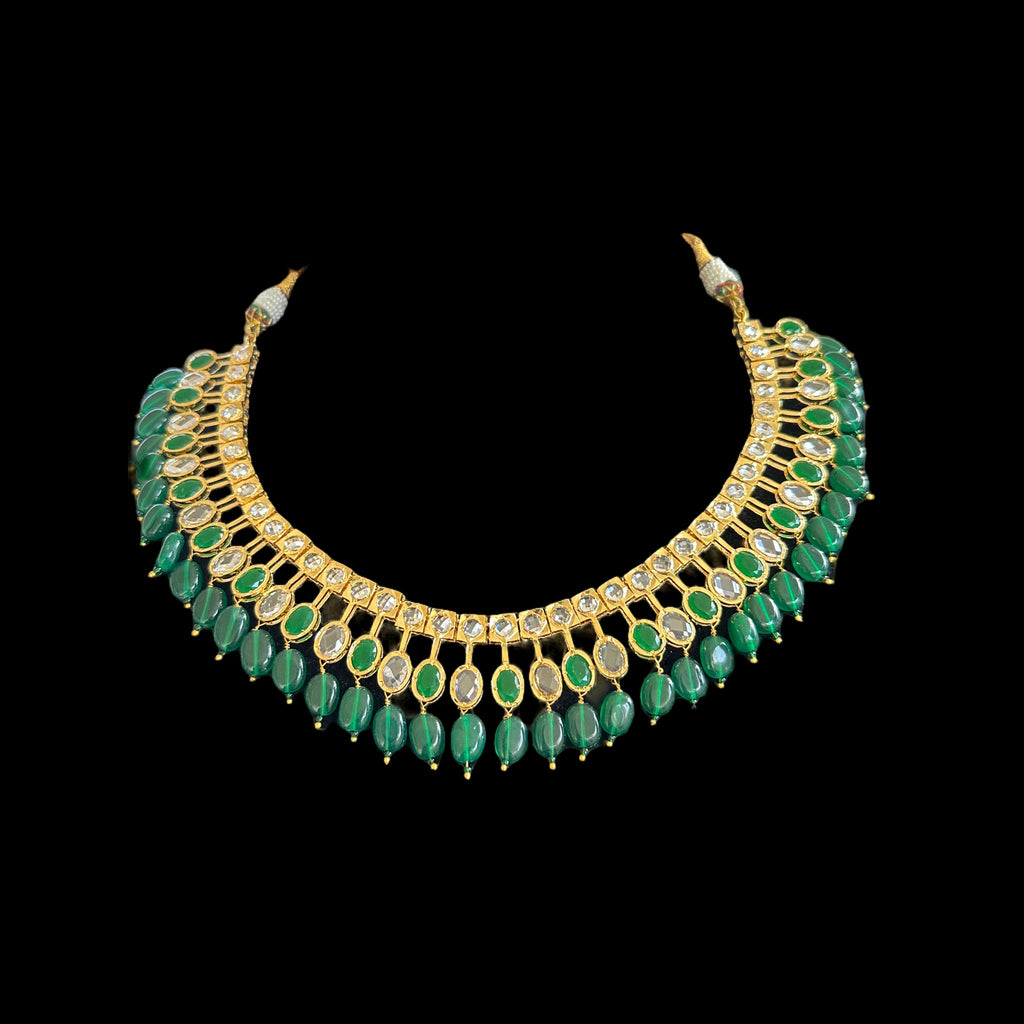 DNS90 gold plated necklace with green beads ( READY TO SHIP )