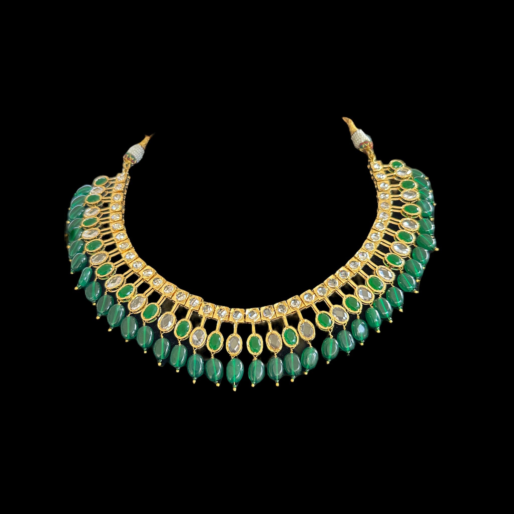 DNS90 gold plated necklace with green beads ( READY TO SHIP )