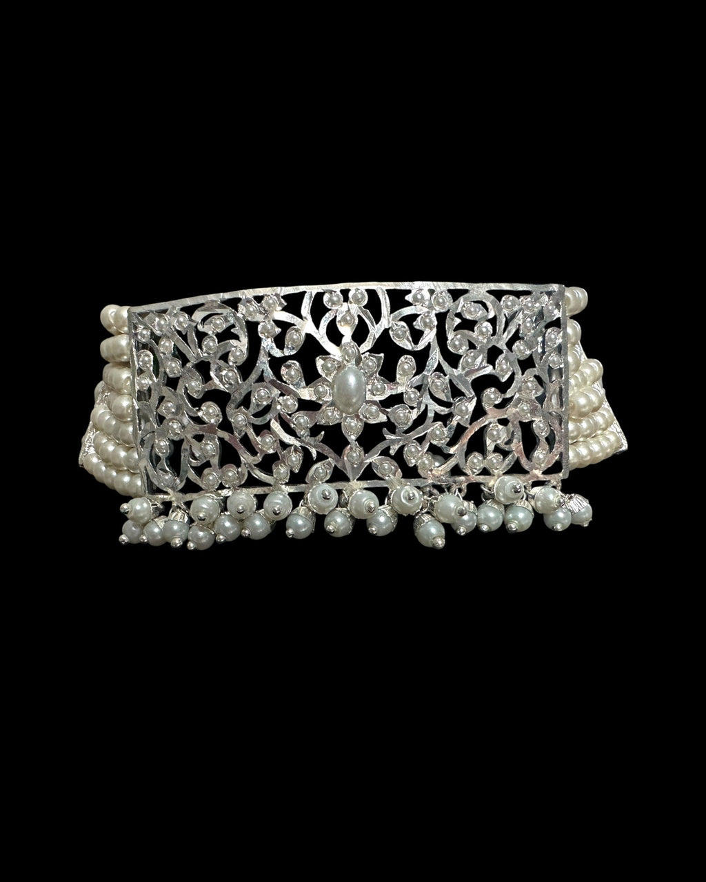 C569 Silver plated jadau choker in pearls ( SHIPS IN 4 WEEKS )