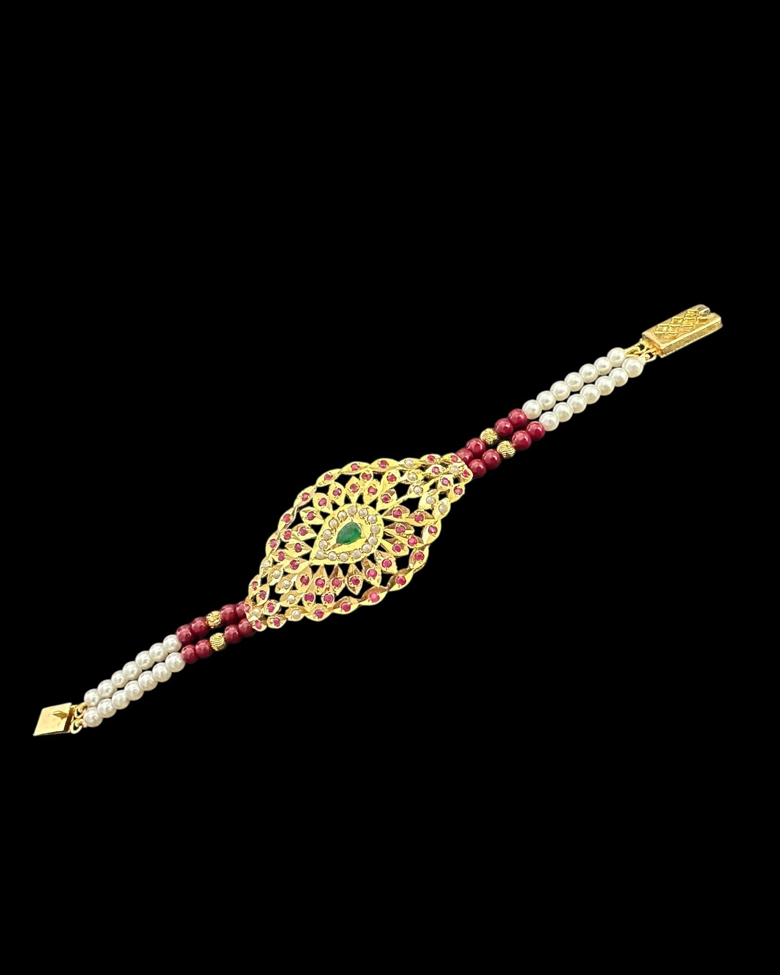 Jadau bracelet - Ruby emerald pearls  ( READY TO SHIP )