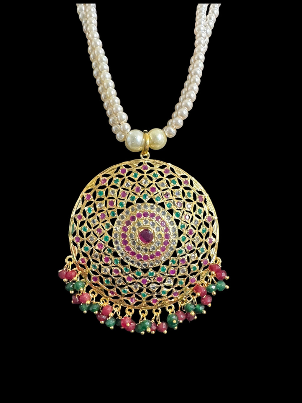 PS405  Ruby emerald jadau pendant set ( SHIPS IN 3 WEEKS )