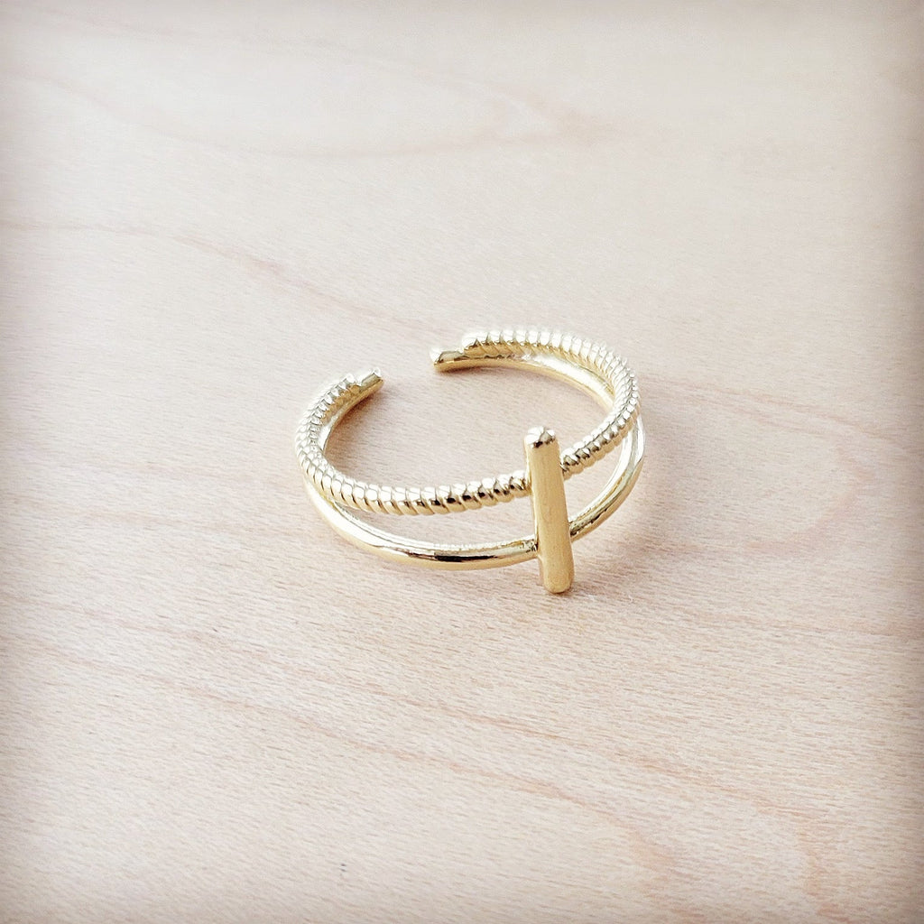 Gold Electroplate Cross Cuff Ring 012a4