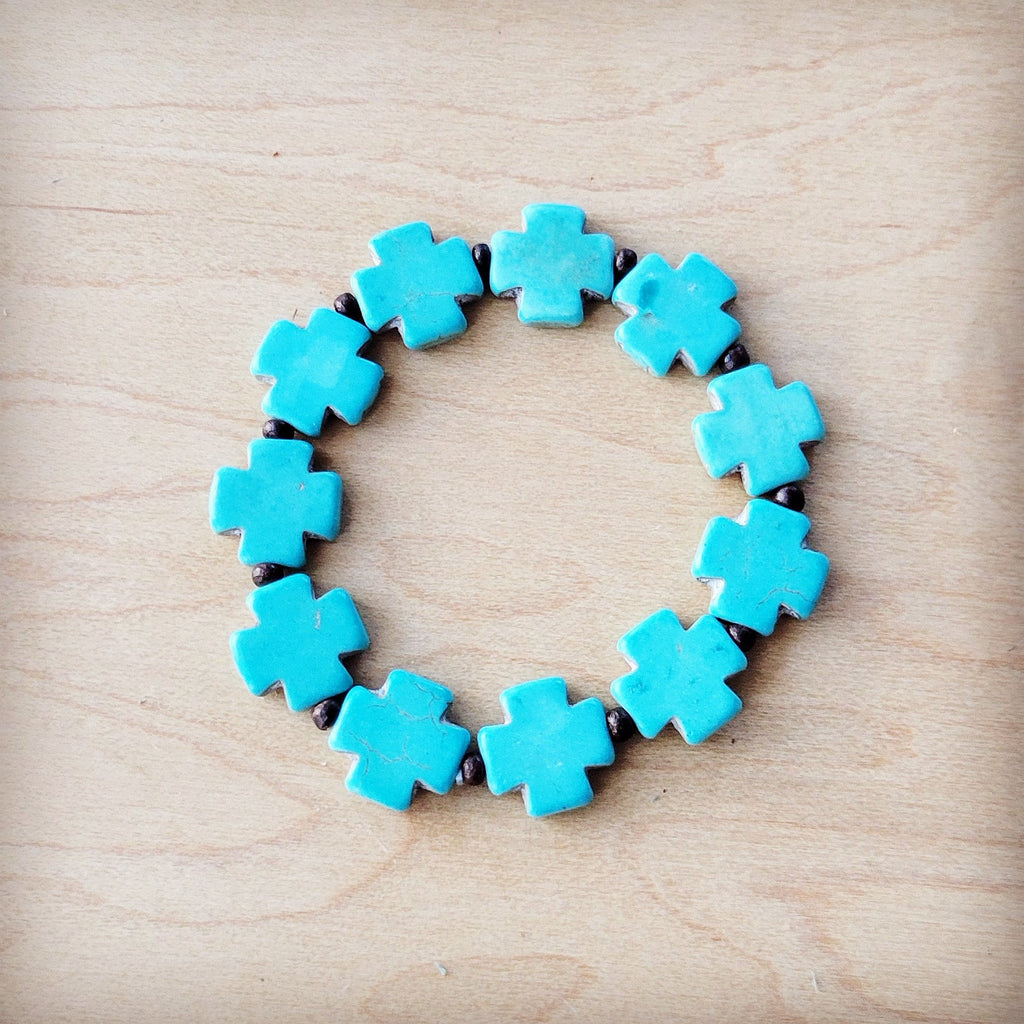 Turquoise Cross Beaded Stretch Bracelet 811a