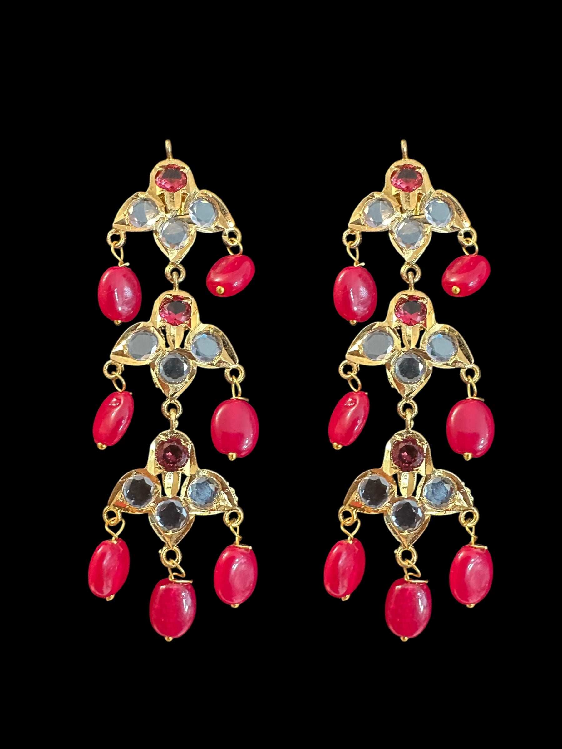 SAT101 Hyderabadi satlada with earrings - Ruby ( READY TO SHIP )