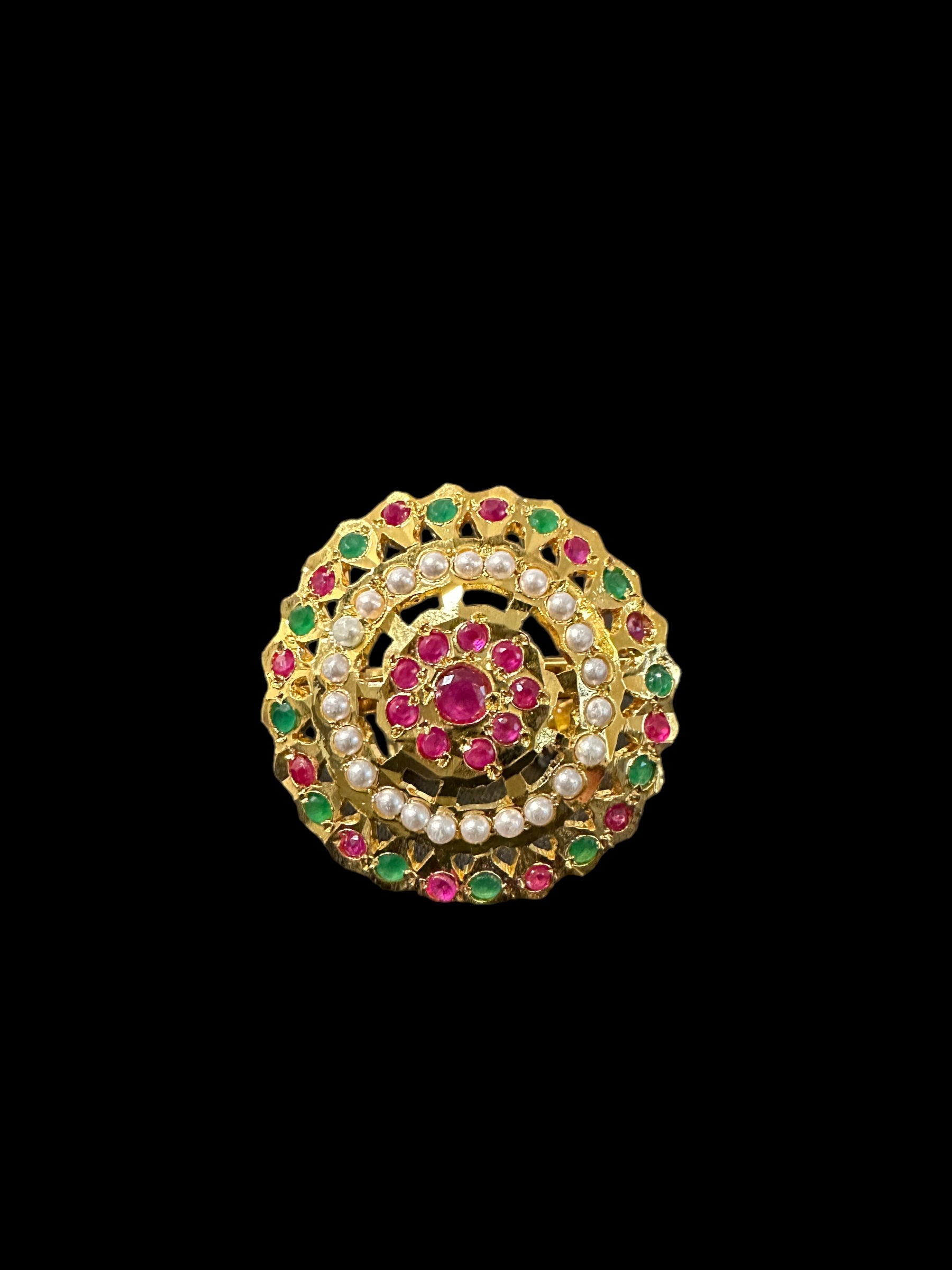 DJR110 Jadau ring -  ruby emerald pearl    ( READY TO SHIP )
