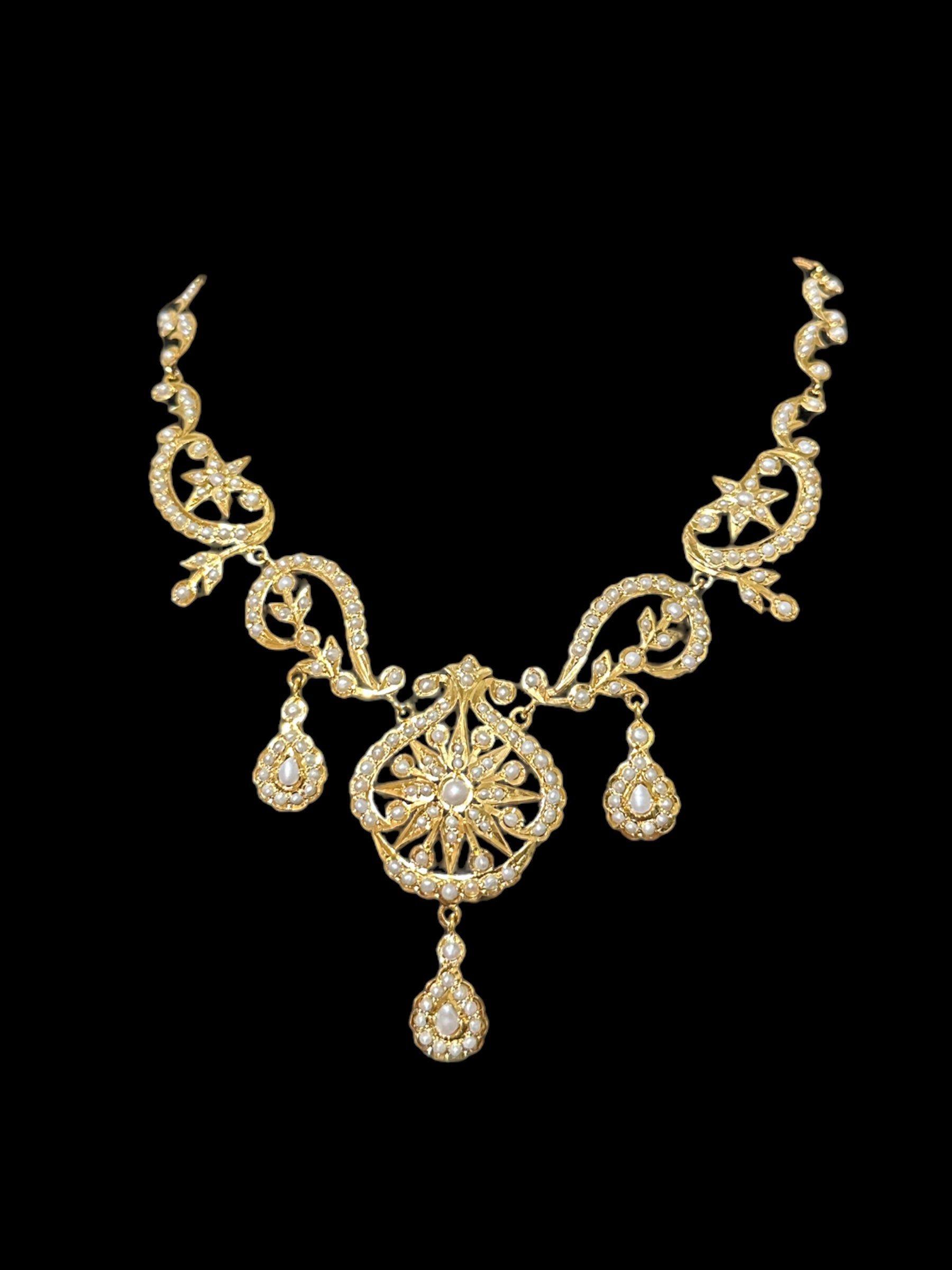 Gold plated silver necklace earrings set in fresh water pearls ( SHIPS IN 4 WEEKS )