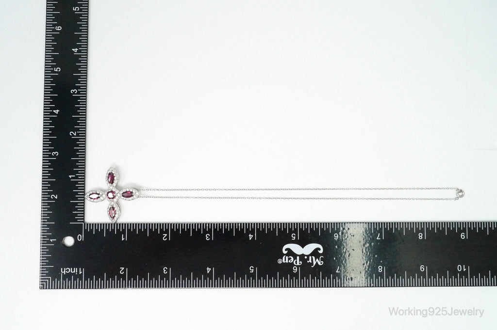 Large Rhodolite Garnet Cubic Zirconia Sterling Silver Necklace