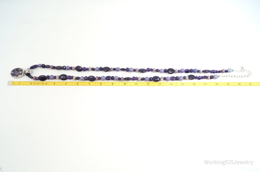 Vintage Carolyn Pollack Relios Charoite Bead Western Sterling Silver Necklace